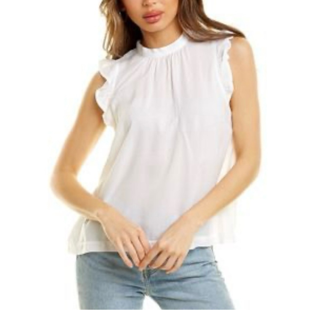 Bella Dahl Women's Mock Neck White Ruffle Top, M